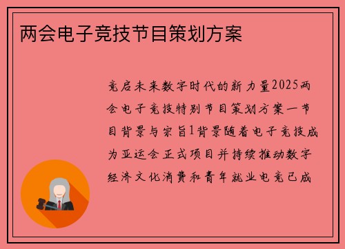 两会电子竞技节目策划方案